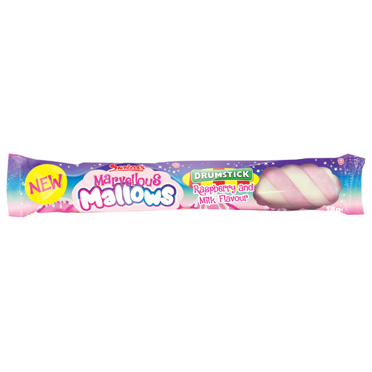 Swizzels Marvellous Mallows Raspberry and Milk Drumstick Flavour Marshmallow 18g (one supplied)